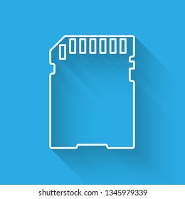 White SD card icon isolated with long shadow. Memory card. Adapter icon. Vector Illustration