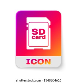 White SD card icon isolated on white background. Memory card. Adapter icon. Rectangle color button. Vector Illustration