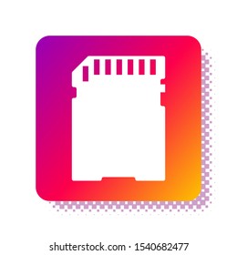 White SD card icon isolated on white background. Memory card. Adapter icon. Square color button. Vector Illustration