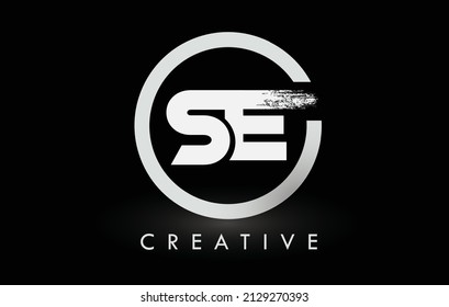 White SE Brush Letter Logo Design with Black Circle. Creative Brushed Letters Icon Logo.