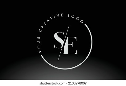 White SE Letter Logo Design with Creative Intersected and Cutted Serif Font.