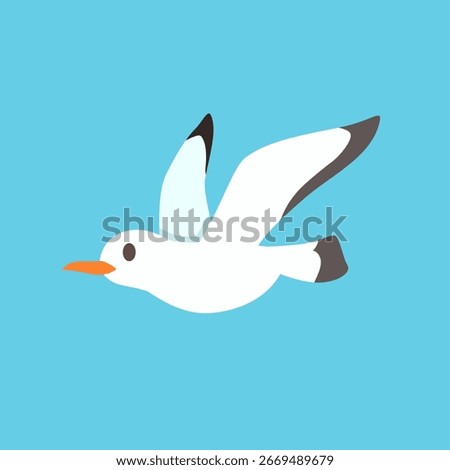 White Seagull Flying Freely in the Blue Sky with Simple Flat Vector Illustration Graphic