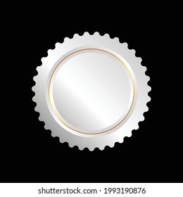 White seal badge isolated on black background.