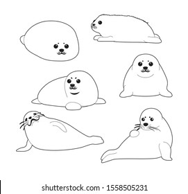 White Seal Pup Cute Cartoon Vector Coloring Book