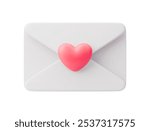 White sealed envelope with a heart on it. Vector illustration of receiving or sending a letter. Information love transfer. Love letter isolated on a white background.