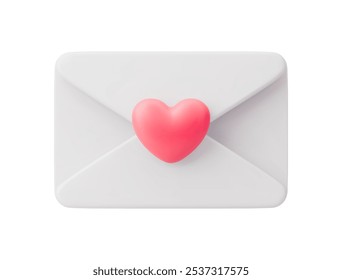 White sealed envelope with a heart on it. Vector illustration of receiving or sending a letter. Information love transfer. Love letter isolated on a white background.