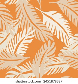 White Seamless Abstract Organic Invitation Pattern. Light Continuous Elegant Graphic Fabrics, Seamless Wallpaper. Orange Repeated Summer Artistic Quill Design. 