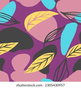 White Seamless Abstract Tree Quill Art. Colorful Continuous Doodle Natural Textile, Seamless Design. Purple Seamless Summer Organic Style Backdrop. 