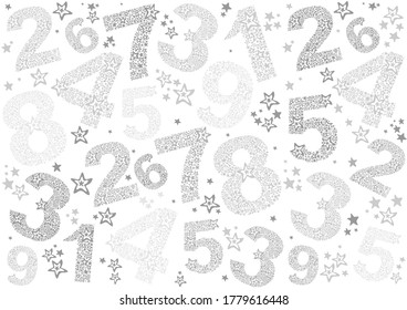White Seamless background with grey numbers. Number set made of stars. Seamless pattern pictures concerning to Science. Vector Illustration