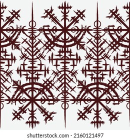 White seamless background with ink blots and abstract black brushed symbol. Old norse viking mythology wallpaper with rune symbol. Tattoo sample pattern design