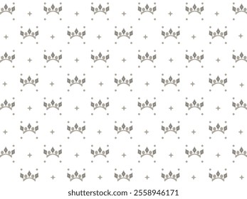 White seamless background pattern with equal spacing with diamond shape symbols, princess crown. Vector illustration.