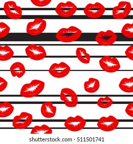 white seamless background with stripes and lips pattern