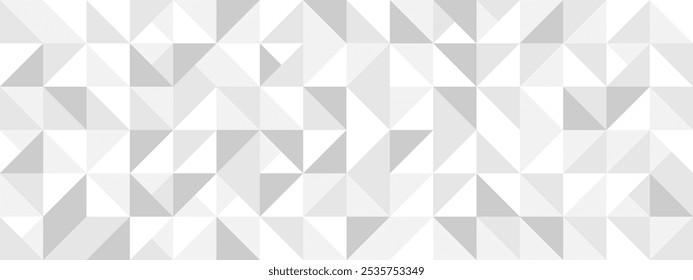 White seamless background of triangles in modern style, flat vector illustration. Cover of gray geometric shapes in retro texture for web design or postcard.