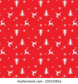White seamless Christmas pattern on a red background