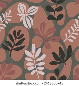 White Seamless Classic Spring Textile Design. Black Repetitive Elegant Palm Decor, Seamless Background. Pastel Seamless Abstract Natural Ornament Pattern. 