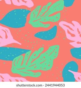 White Seamless Color Tropic Shape Pattern. Hippie Endless Nature Foliage Element, Seamless Background. Blue Repetitive Decoration Natural Lines Art. 