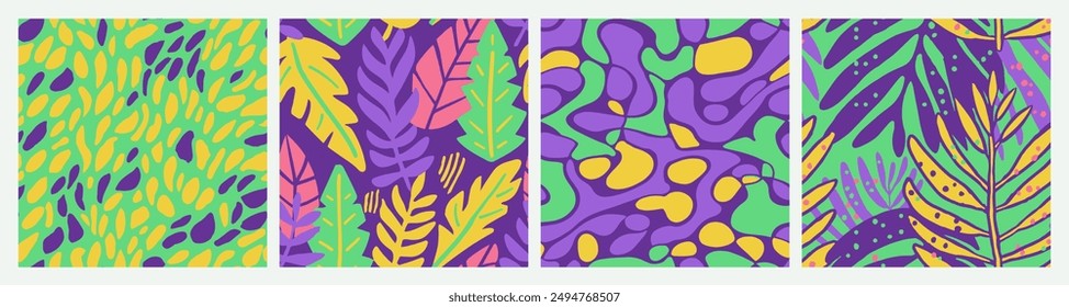 Conjunto de invitación de jardín contemporáneo sin costuras blanco. Plantilla De Palma De Moda Repetida De Color Naranja, Diseño Inconsútil. Vector de elemento artístico de Naturaleza sin costura pastel. 