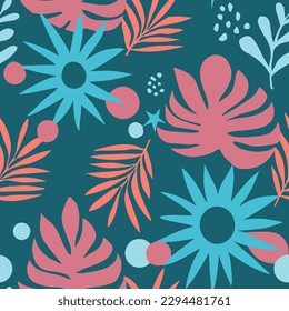 White Seamless Contemporary Spring Leaves Wallpaper. Colorful Seamless Color Beautiful Illustration, Seamless Print. Dark Repeated Summer Foliage Style Design. 