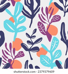 White Seamless Creative Natural Lines Backdrop. Colorful Repeated Summer Decorative Illustration, Seamless Art. Bright Continuous Doodle Spring Fabrics Print. 
