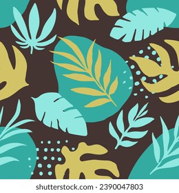 White Seamless Creative Palm Element Background. Colorful Repetitive Fashion Vintage Paint, Seamless Pattern. Hippie Continuous Nature Fresh Textile Vector. 