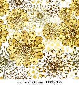 White seamless floral pattern with carved flowers and spots (vector EPS 10)