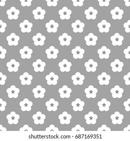 White seamless floral pattern in gray background. Vector eps10