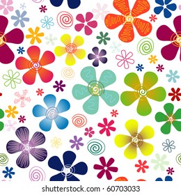 White seamless floral pattern with vivid  flowers (vector)