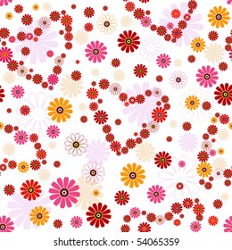 White seamless floral  valentine pattern with hearts (vector)