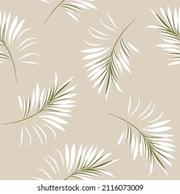 white seamless floral vector leaf pattern on cream background