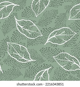 white seamless floral vector leaf with texture pattern on green background