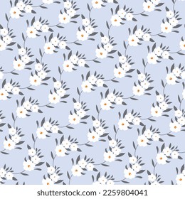 white seamless floral vector small flowers with leaves pattern on violet background