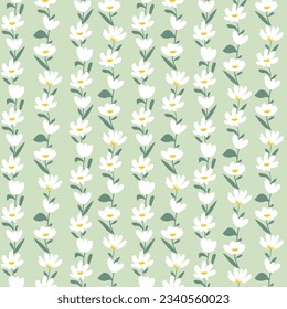 white seamless floral vector small flowers leaves border pattern on green background