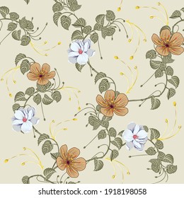 white seamless flower pattern on brown background