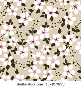 white seamless flowers with leaf pattern on background