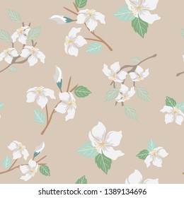 White seamless flowers pattern. Delicate petals and vibrant blossoms create an artistic and vintage botanical illustration. Perfect for wallpaper, fabric, wrapping paper and more.