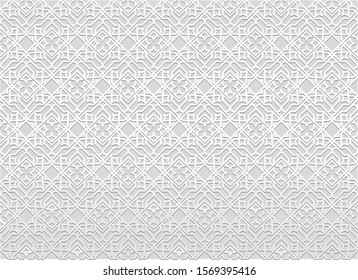 White Seamless geometric pattern. Islamic pattern. arabic, east ornament, indian ornament, persian motif, 3D.  Ramadan Kareem  greeting card, banner. geometric ornate, shining vector illustration.