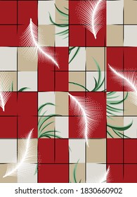 white seamless with green leaf pattern on red and cream bandanna background