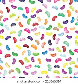 White seamless jelly beans vector pattern. Sweet candy jelly beans background. Jelly beans illustration.