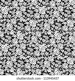 white seamless lace floral pattern on black background