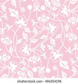 White seamless lace floral pattern on pink background. Infinitely wallpaper, decoration for your design, lingerie and jewelry. Your invitation cards, wallpaper, and more.