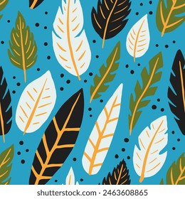 Weiße nahtlose moderne Federn Linien Muster. Lebendige repetitive trendige Quill-Stoffe, nahtlose Kunst. Lebendige nahtlose künstlerische Gefieder-Form-Textur. Federkleid