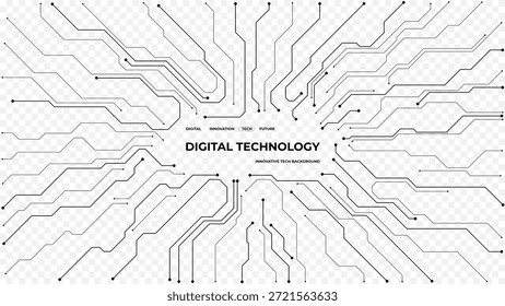 White seamless motherboard pattern with central space for typography. Abstract PCB design featuring connections, lines, and modern technological elements. Digital vector illustration
