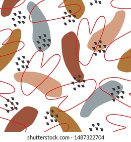 white seamless pattern with abstract shapes and lines - vector illustration, eps
