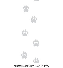 White seamless pattern with animal footprints. Dog tracks on a white background. Vector illustration.