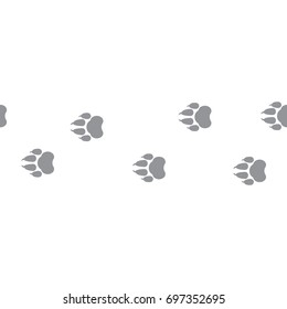 White seamless pattern with animal footprints. Dog tracks on a white background. Vector illustration.
