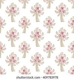 white seamless pattern with Apple trees. vector