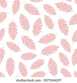 White seamless pattern with babypink flamingo feathers.