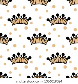 white seamless pattern with big crown. vector