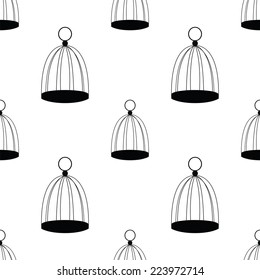 white seamless pattern with Black birdcage