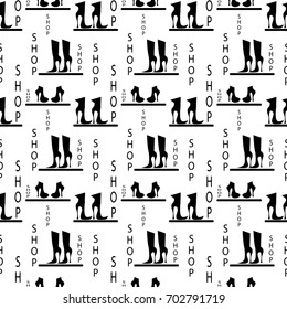 white seamless pattern with black boots and shoes. vector